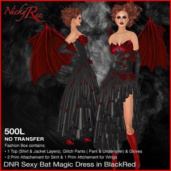 Second Life Marketplace - *DNR* Sexy Bat Magic Dress BlackRed